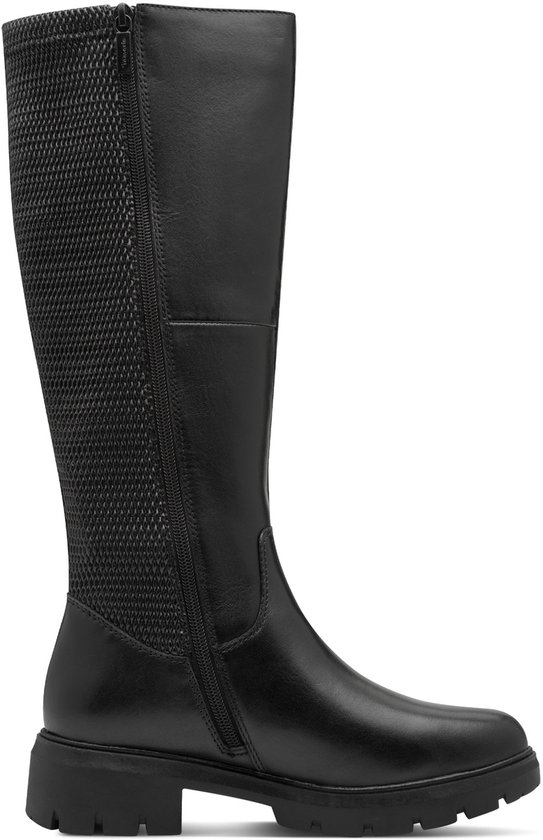 broekhoog, laars, knee-high, zwarte boots, ribstofpaneel