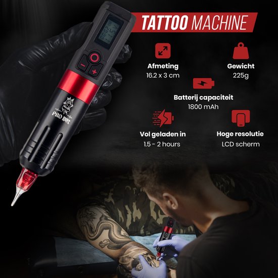 Professionele Tattoo Kit met Draadloze Criss-Cross Tattoo Machine - Volledige Set incl. Reistas