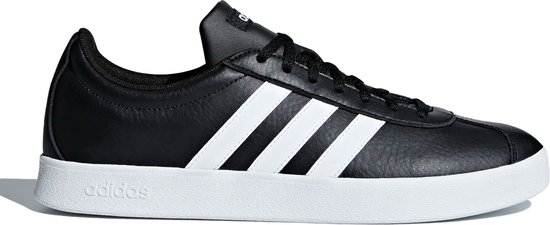 sneaker, zwart, leer, witte zool, drie strepen