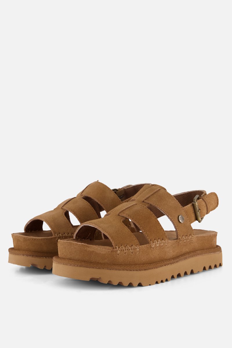 sandalen, bruin, sandalen met klittenband, platformzool, gespantan