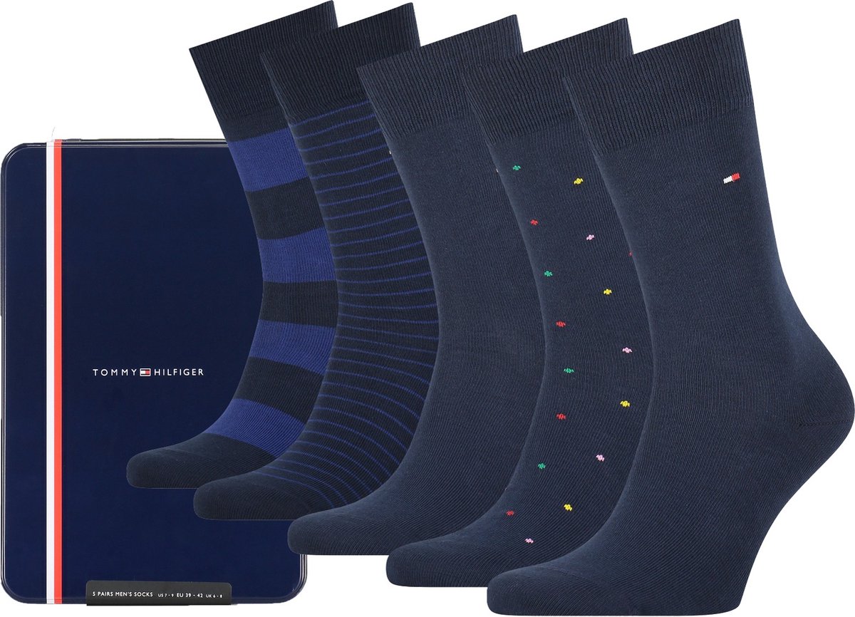 sokken, katoen, donkerblauw, gestreept, multikleur-dot