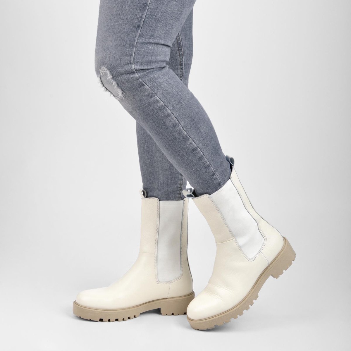 PS Poelman - maat 37- Dames - BOND Leren Chunky Instappers Chelsea Enkellaarzen met Profielzool en E