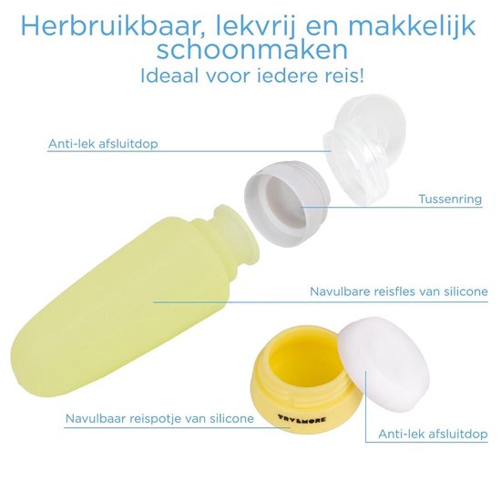 TravelMore Navulbare Silicone Reisflesjes met  Etui