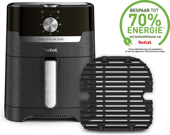 Tefal Easy Fry & Grill EY5018 - 2-in-1 Airfryer & Grill 4.2L - 1550W - Gegoten Aluminium Grillrooster - 70% Energiebesparing - Voor 4 Personen