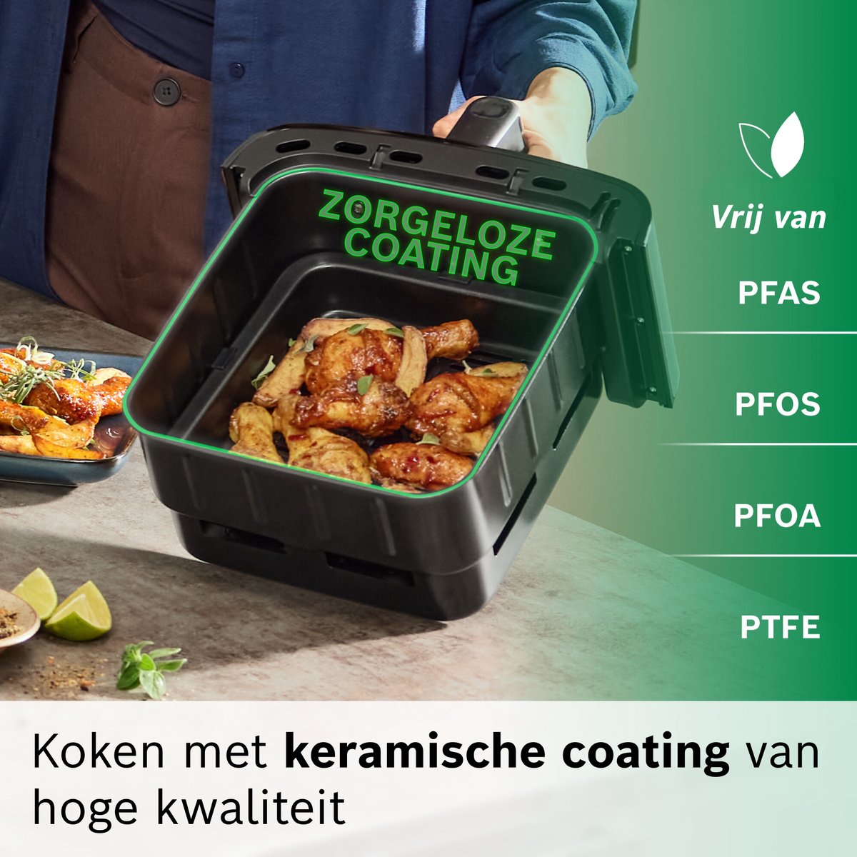 Bosch MAFD661B0 XXL Airfryer - Serie 6 - 12L - 2x6L - Dubbele mand - Ontdooifunctie - Warmhoudfunctie - Tot 8 personen - Zwart