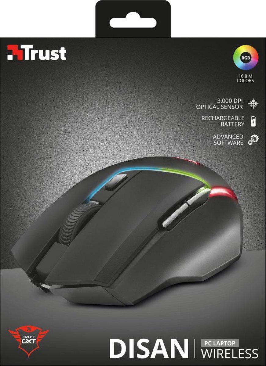 Trust GXT 161 Disan - Draadloze RGB Gaming Muis - 3000 DPI / Zwart