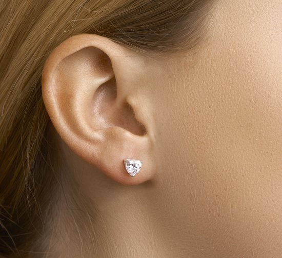 The Jewelry Collection - Oorknoppen Hart Zirkonia - Zilver