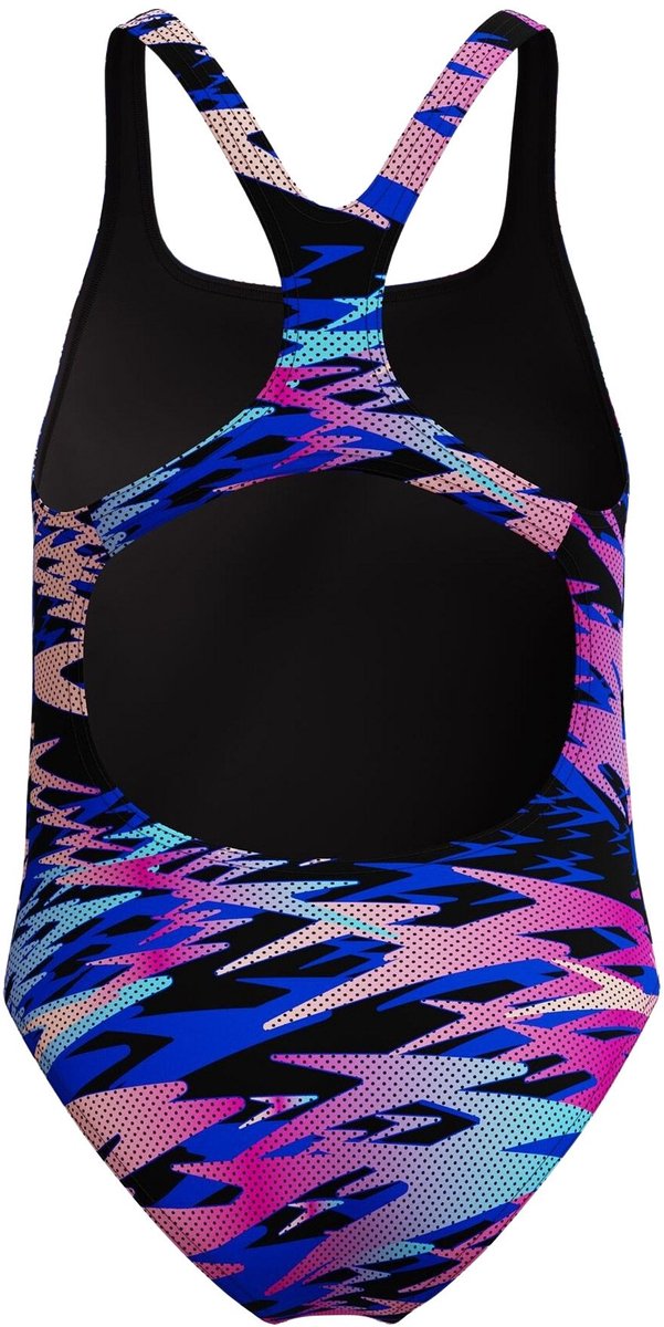 Speedo Maat 164 Hyperboom Print Medalist Meisjes Sportbadpak - Kleurvast Badpak Meisjes - Chloorbestendig Zwempak Meisjes - Sportbadpak Meisjes met Medalist-bandjes - Zwart/Roze