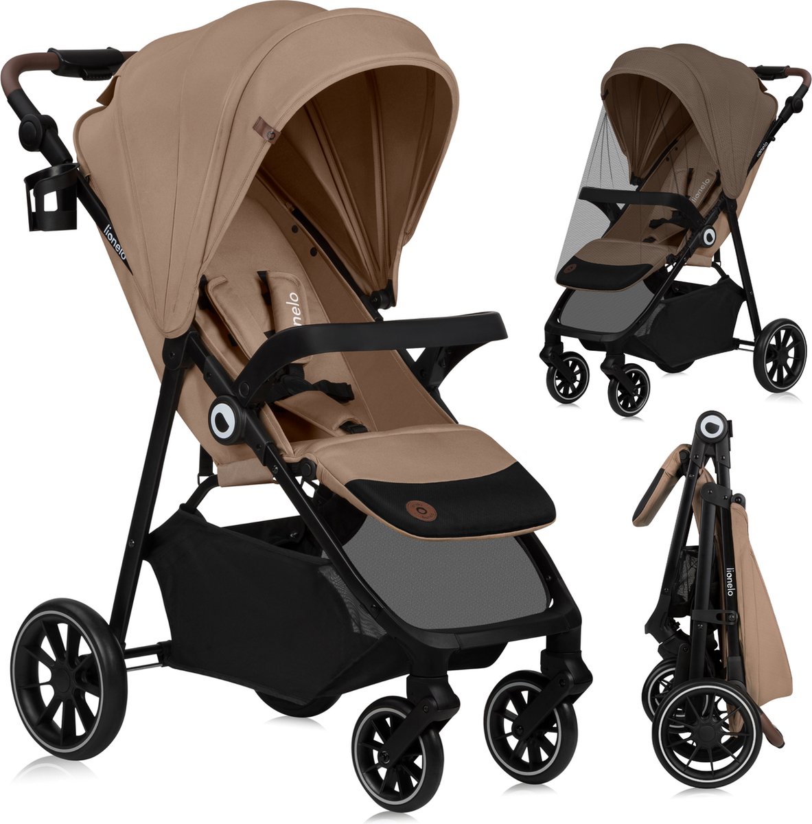 Lionelo Emma One Buggy en kinderwagen tot 22 kg – XXL Kapje – EVA Wielen – Lichtgewicht en Onderhoudsvrij – Verstelbare Rugleuning – Eénhandig Inklapbaar – Verstelbare Duwstang – Centrale Voetrem – 5-Punts Veiligheidsgordel – Stadswandelwagen