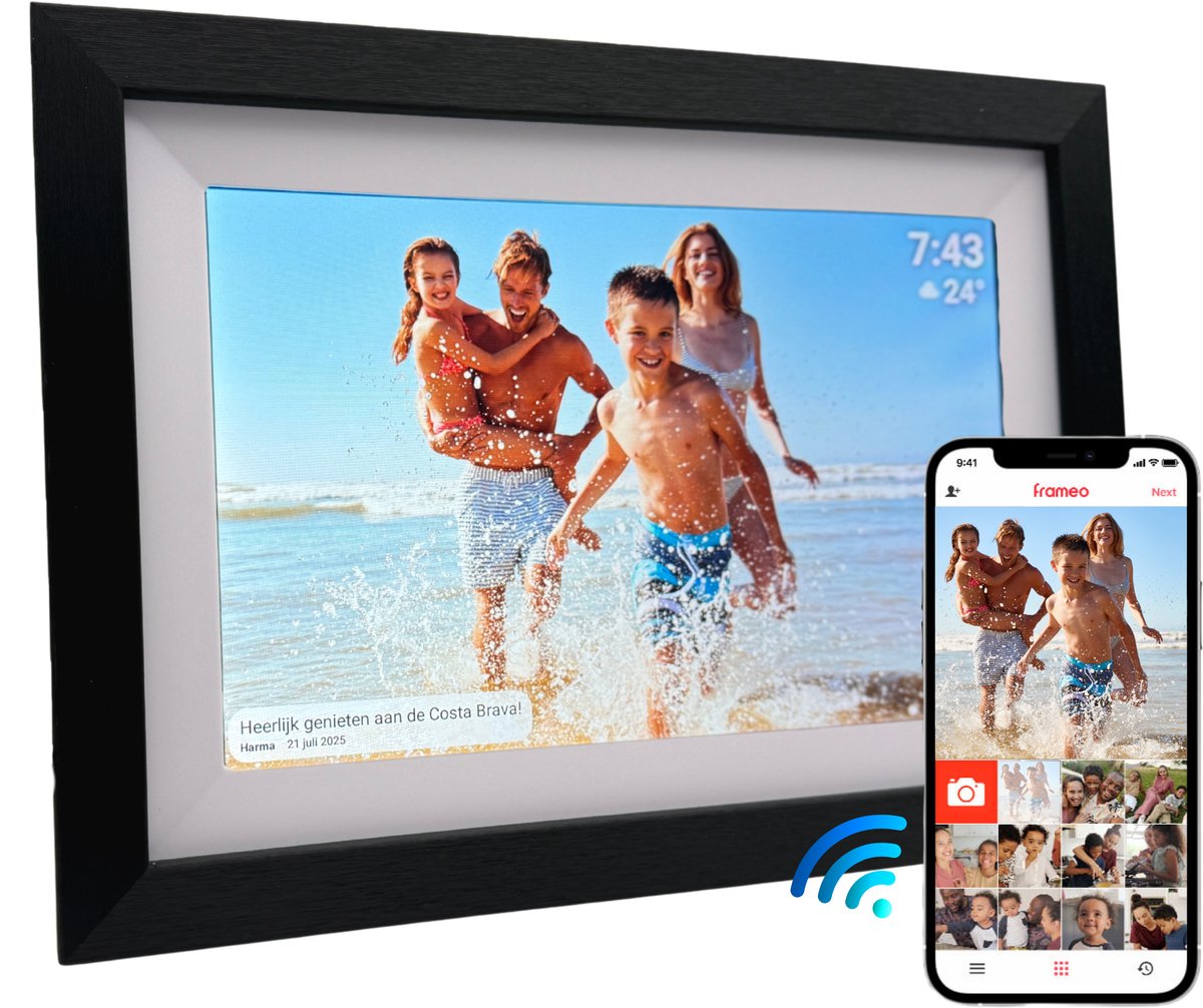 digital frame, foto frame, weergaveframe, familie foto, scherm met draadloos pictogram
