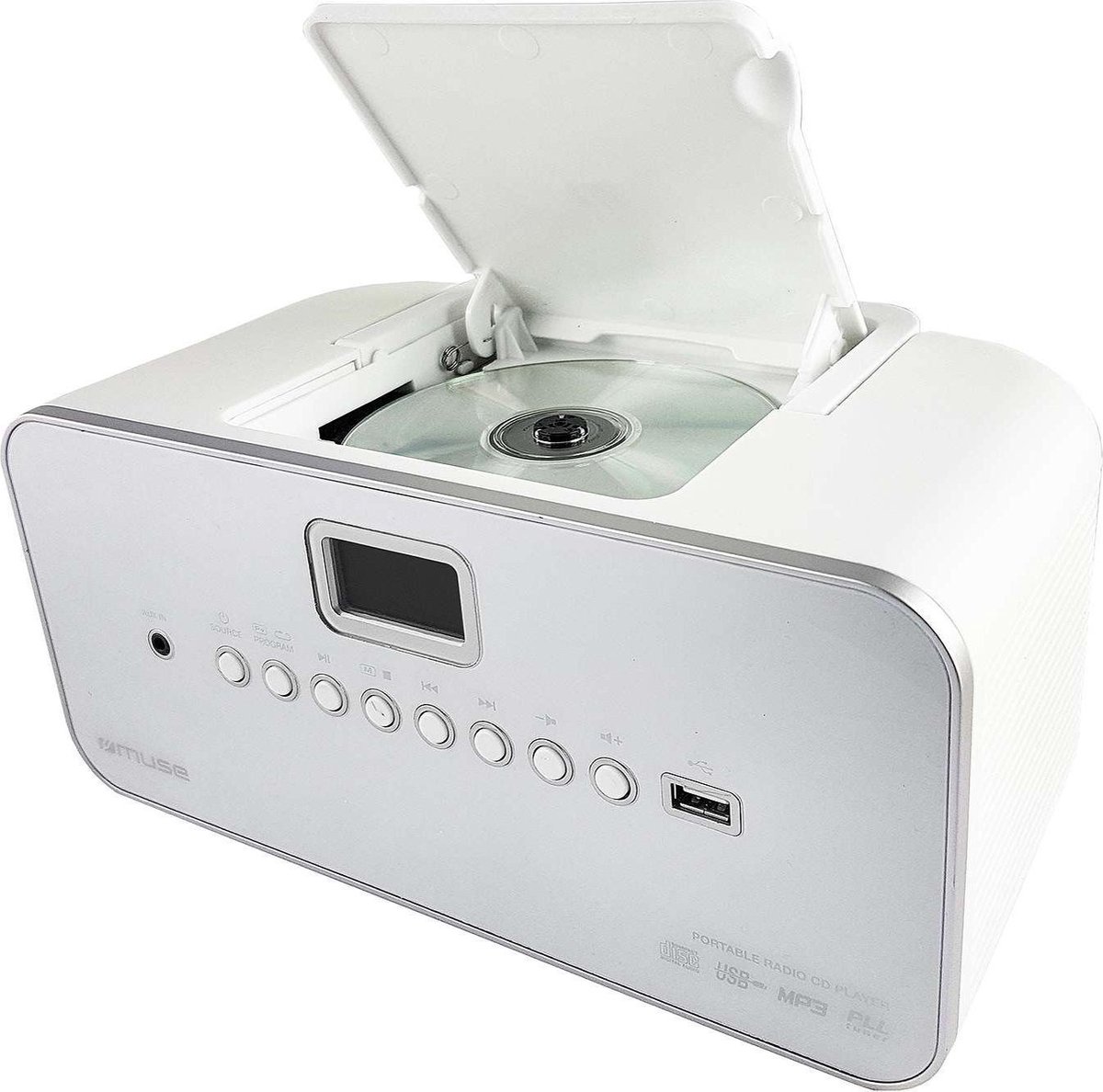 portable, radio, cd speler, USB, zilver