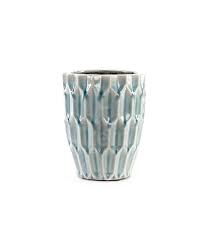 Hoog planter blauw geometrisch reliëf