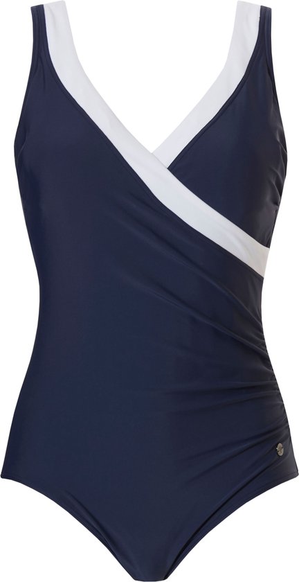zwemoutfit, badpak, onepiece, marineblauw, witband