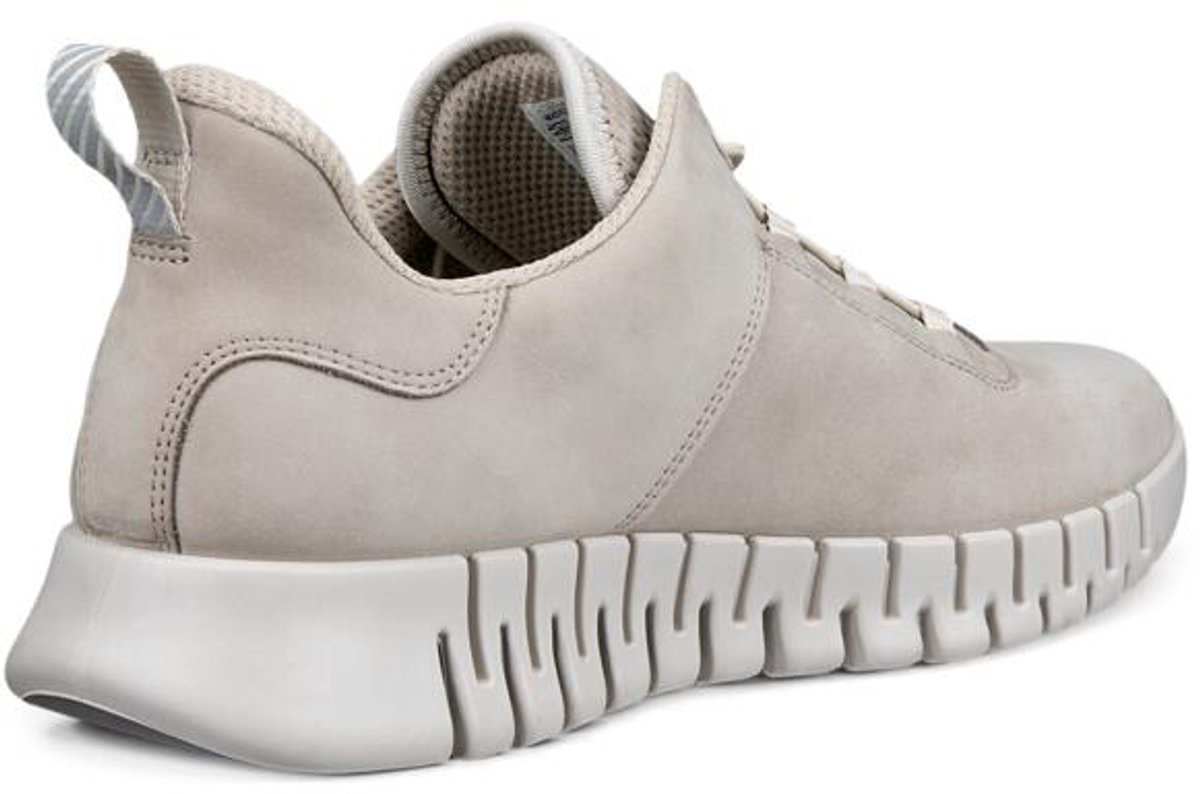 sneaker, leder, luxe-sport, grijze, plat-inzetsole