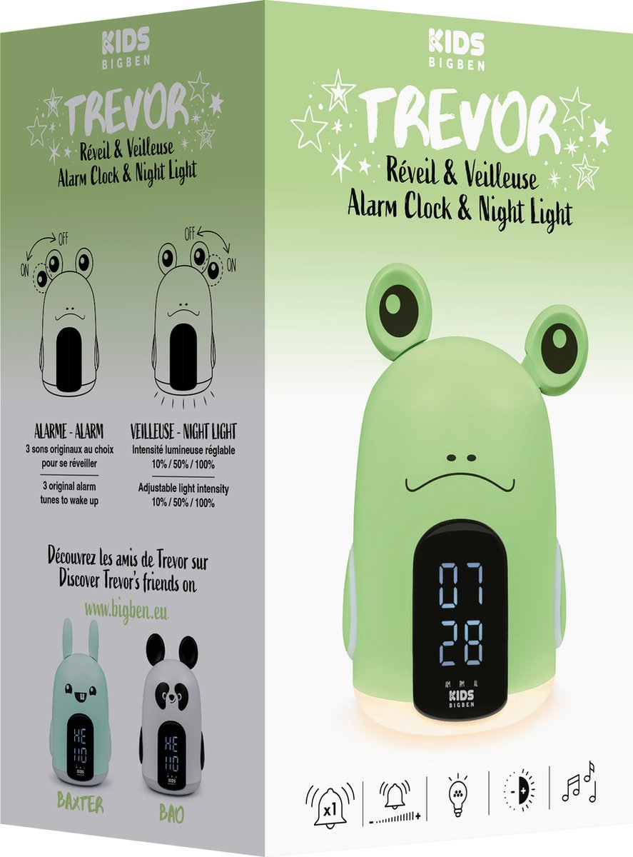 Bigben Kinderwekker met Geluidseffecten - Nachtlamp - Trevor de kikker