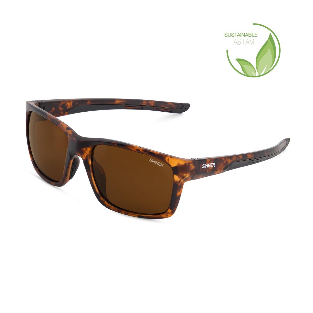 zonnebril, tortoisekleur, bruine glazen, rechthoekig, polycarbonaat