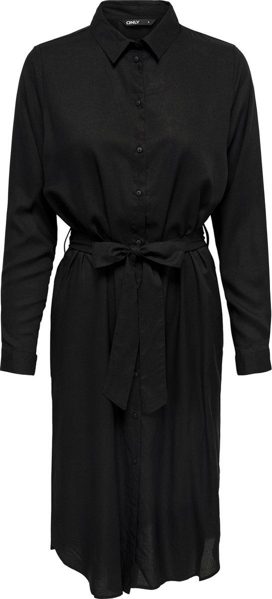 kleding, jurk, overhemdjurk, kleur: zwart, riem