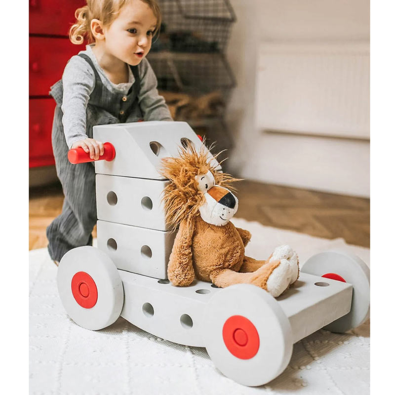 Modu Explorer Kit - Zachte blokken-19+2 onderdelen- Open Ended speelgoed - Speelgoed 1 - 2- 3 jaar- Red pegs / Grey blocks - rood/grijs