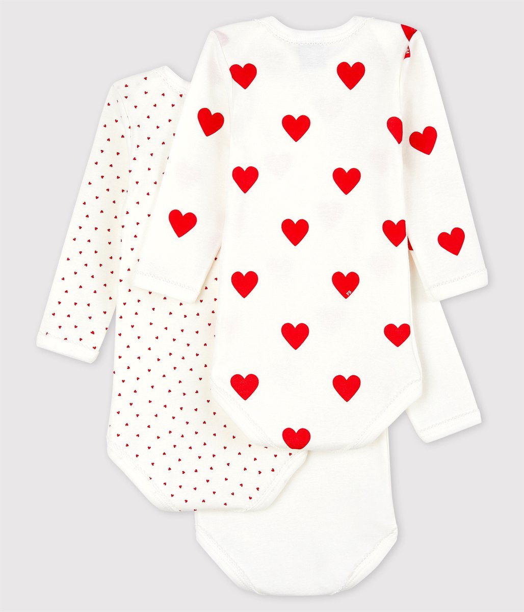 Petit Bateau - Maat 80 - Set van 3 Hartjes Baby Meisjes Rompertje