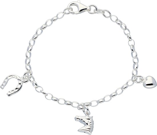 Lilly bedelarmband - paard - hoefijzer - hart - 16 cm - zilver