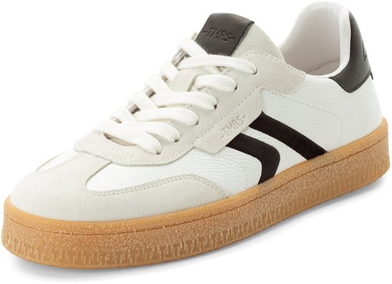 sneaker, wit, gumzool, leder, katoenen, zwarte accenten