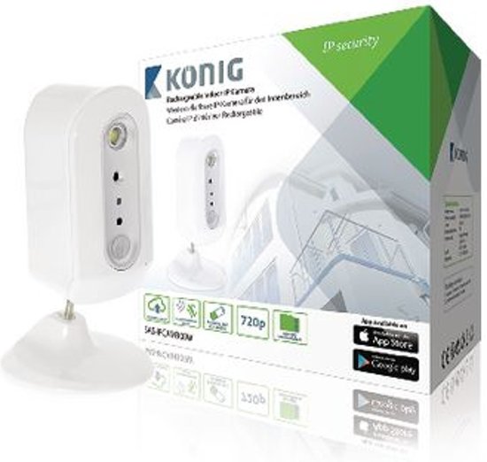 Konig - SAS-IPCAM300W HD IP Camera Binnen 720P Oplaadbaar Wit/Zilver