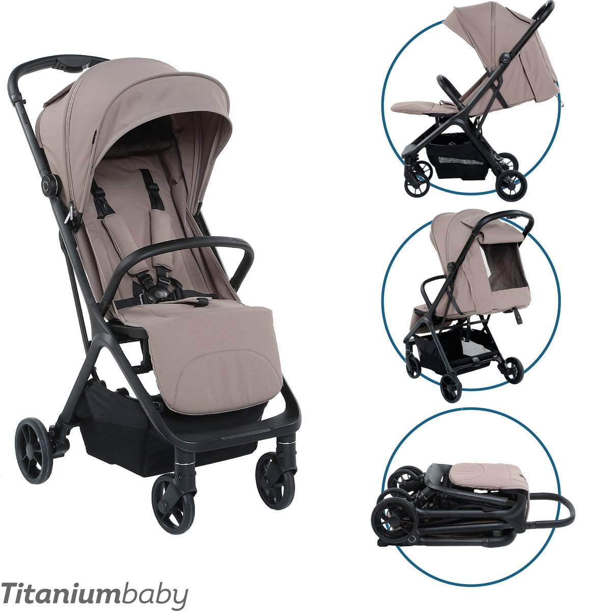 Titanium Baby Pulse Buggy - Donker Taupe - Uitgerust met boodschappenmand - Verstelbare rugleuning