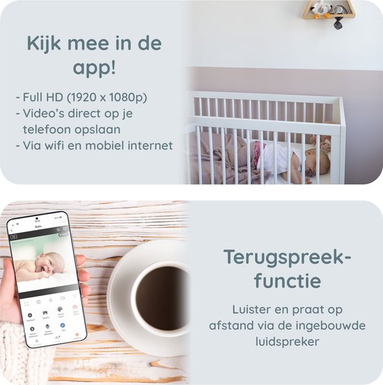 Alecto Wifi Babyfoon met Camera en App - Full HD - Melding bij beweging en geluid - SMARTBABY5 - Wit