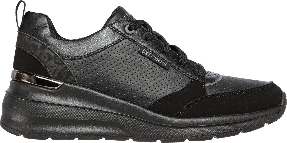 sneaker, zwart, perforatie, platform, vetersluiting