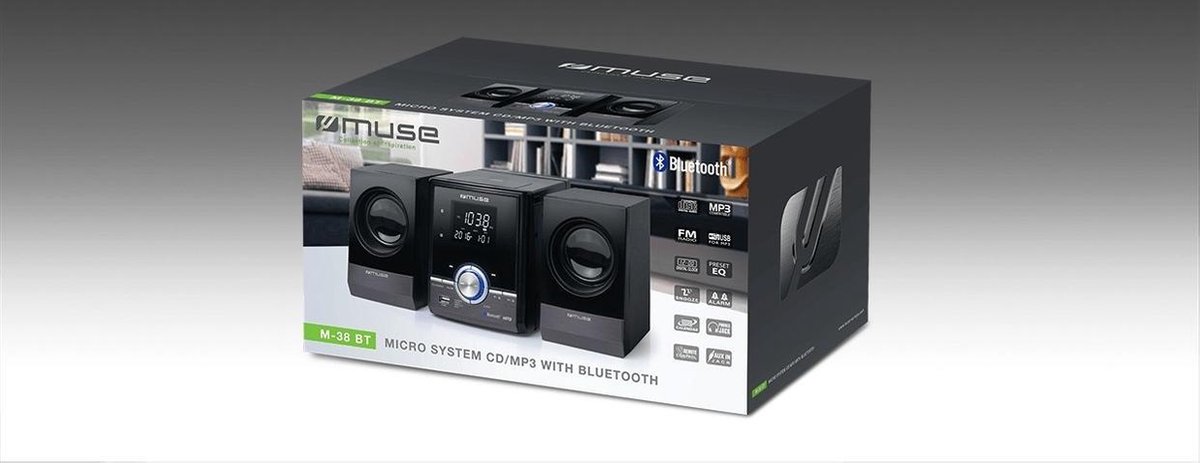 Muse M-38 BT - Mini hifi-systeem met CD,USB & bluetooth - zwart