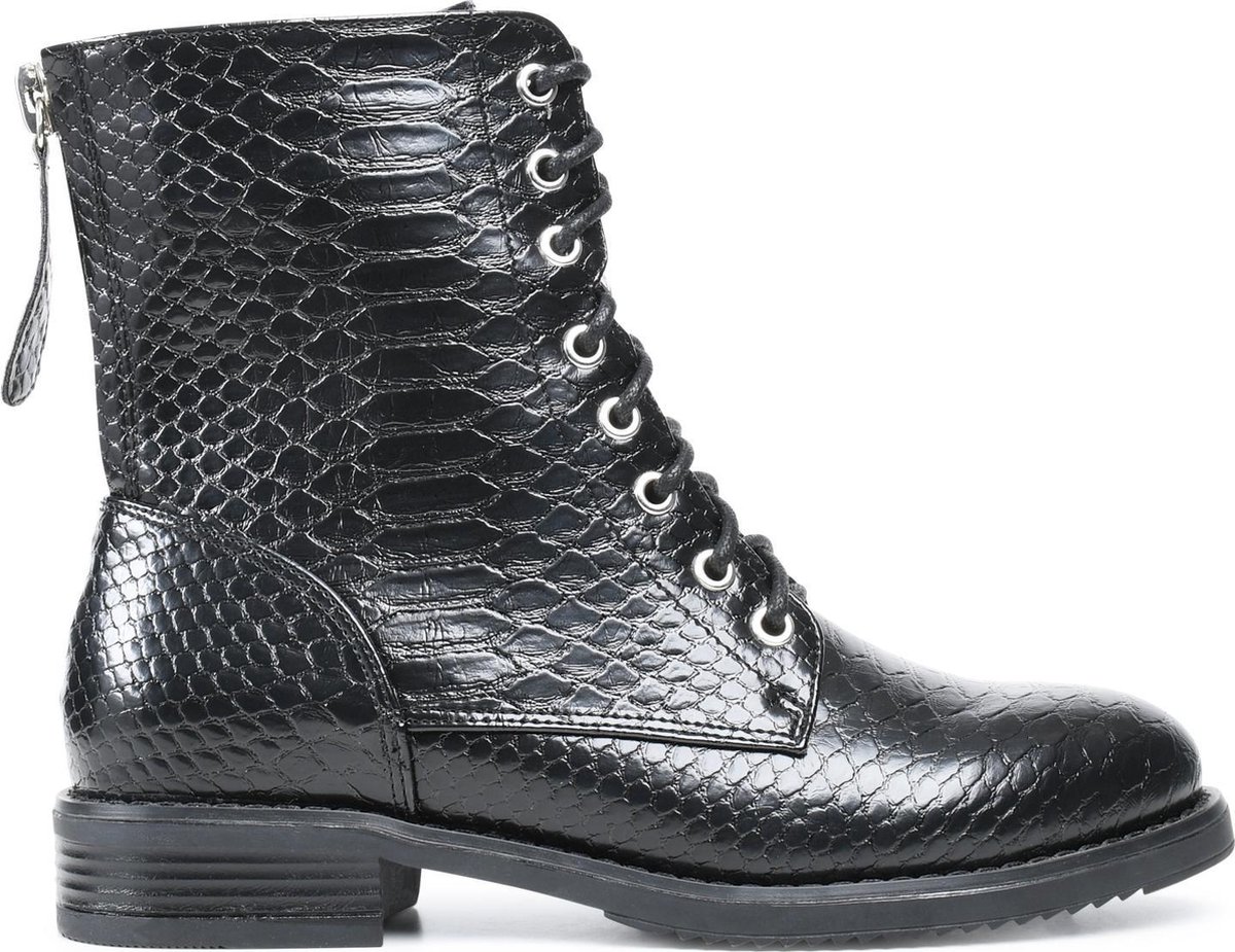 PS Poelman Dames - Maat 38 -YARI PU Imitatieleren Slangenprint Veter Laarzen Boots met Ritsstluiting