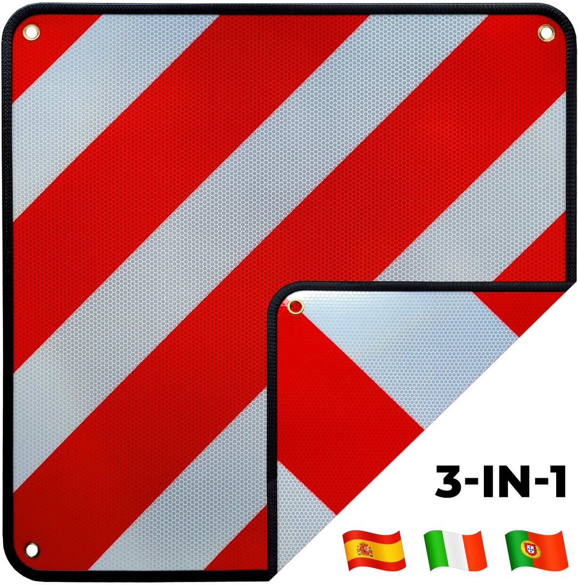 reflective, rood-wit, diagonaal, waarschuwend, 3-in-1