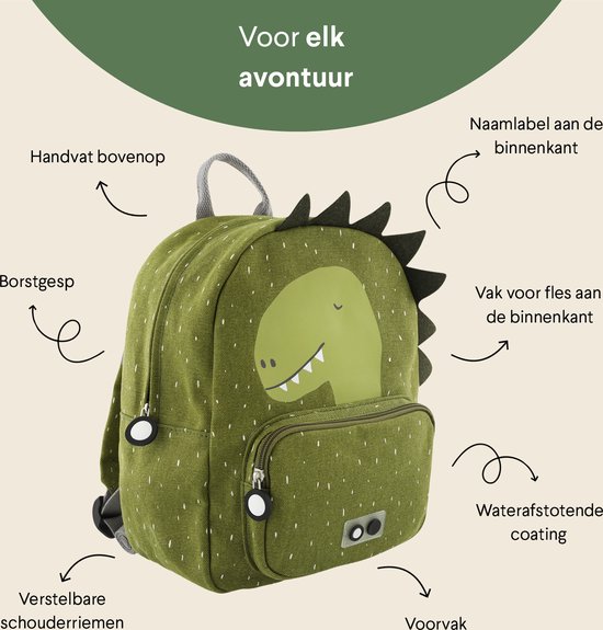 rugzak, dino, groen, binnenvak, waterafstotend
