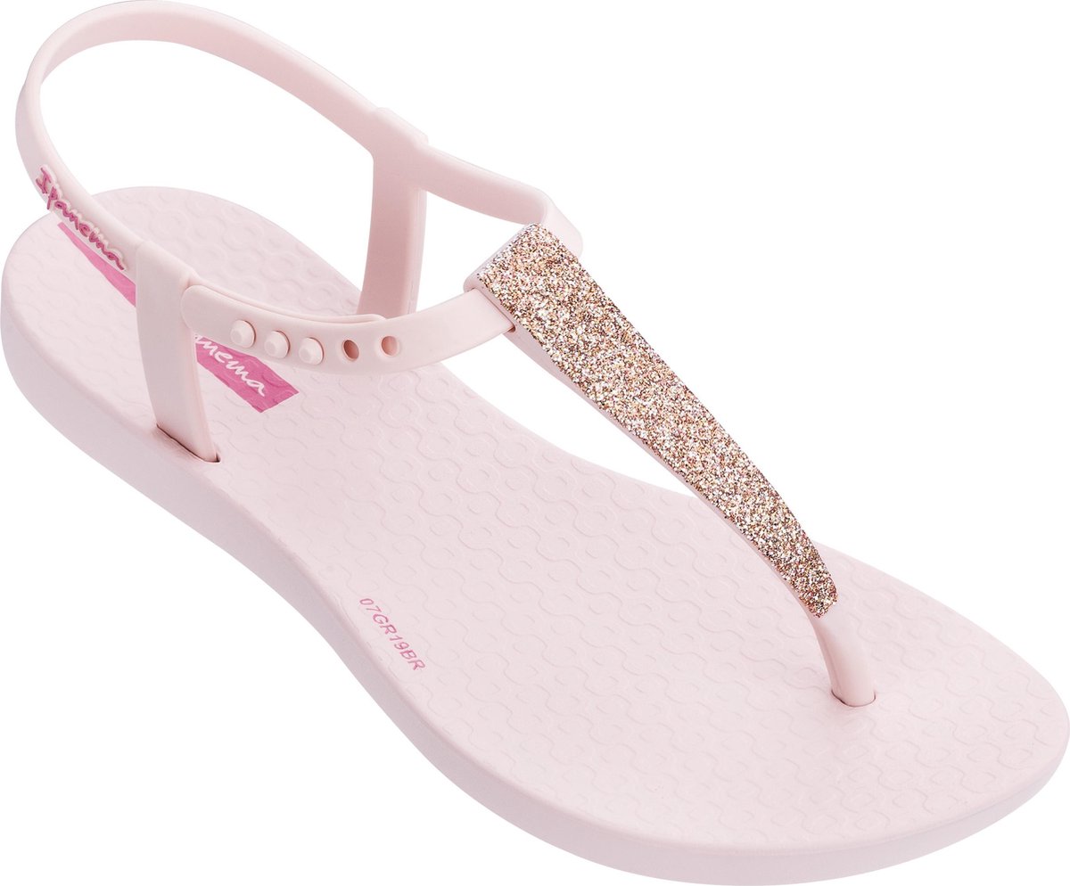 zonneband, slipon, glitter, roze, thong sandal