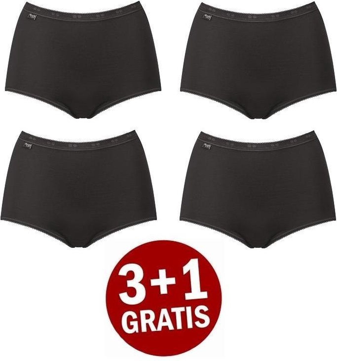 sloggi - Maat 48 - Basic+ Dames Maxi slip - 4-pack - Zwart