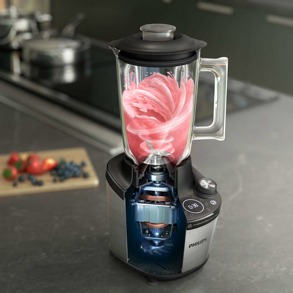 Philips Blender HR3760/00 - Krachtige 1500 Watt Motor - Met Display - 6 Programmas - Vaatwasserbestendig - 1.8 liter Glazen Kan - RVS - Zwart