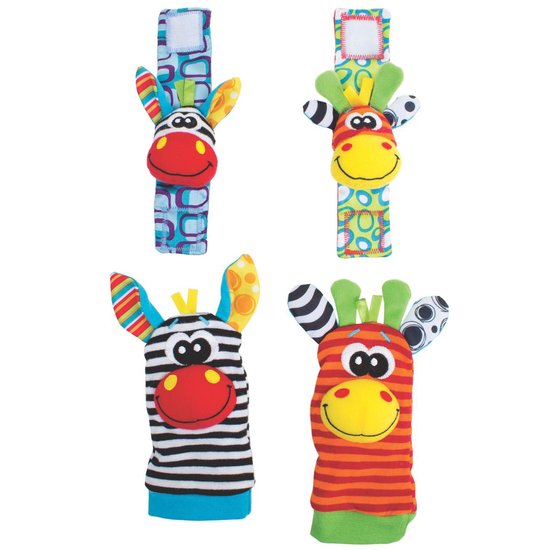 Playgro - Jungle Wrist Rattle And Foot Finder - Pols- En Voetrammelaarset Zebra & Giraf