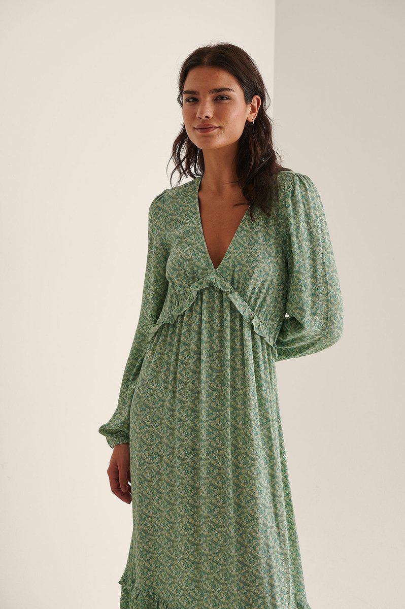 na-kd - maat 38- Maxi-jurk met ballonmouwen en ruches