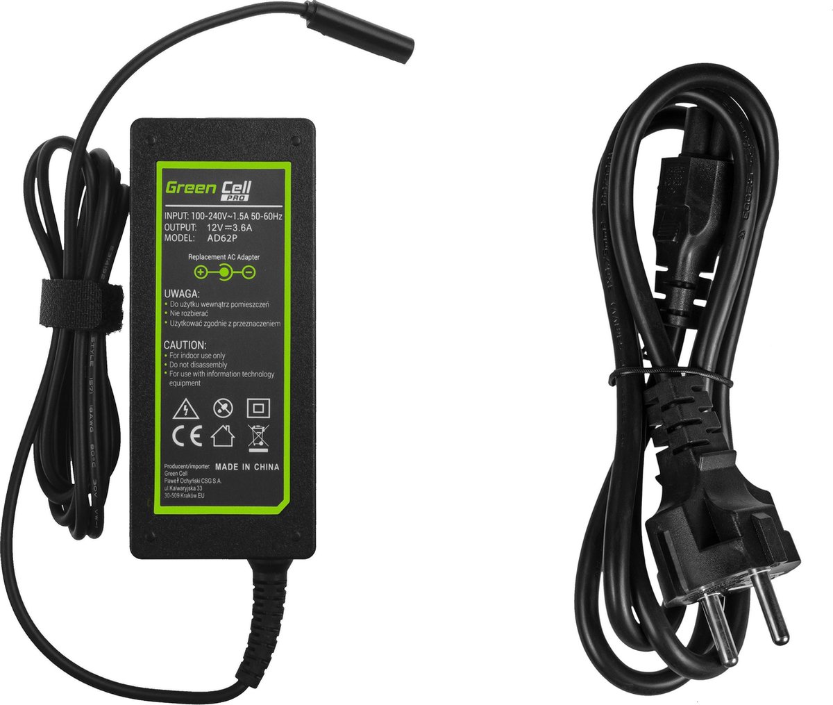 GREEN CELL PRO Oplader AC Adapter voor Microsoft Surface RT, RT/2, Pro i Pro 2 12V 3.6A 48W