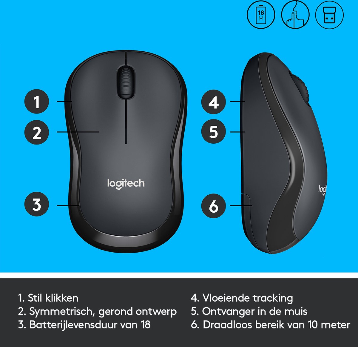 Logitech M220 - Silent Draadloze Muis - Grijs