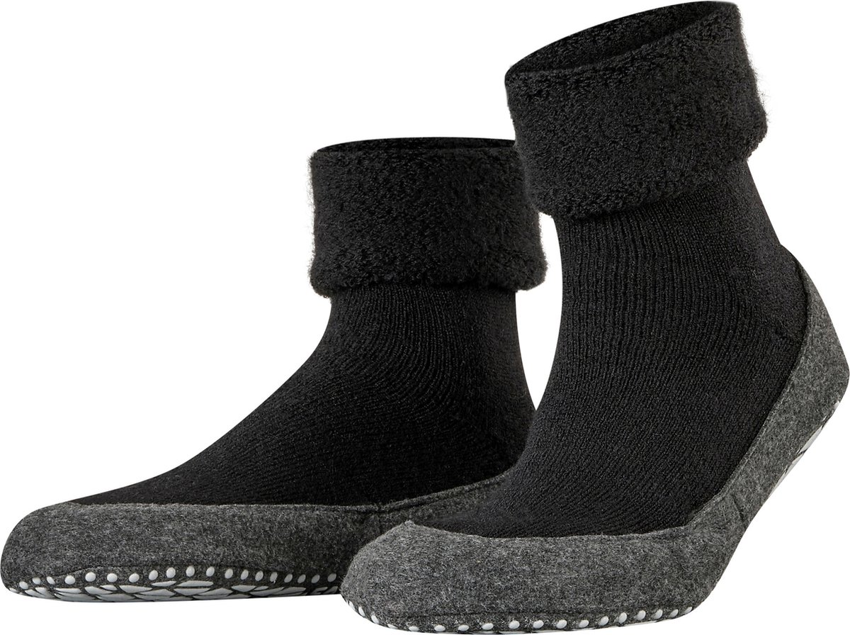 FALKE - Maat 39-40 -antislip noppen merinowol huissokken pantoffels heren zwart