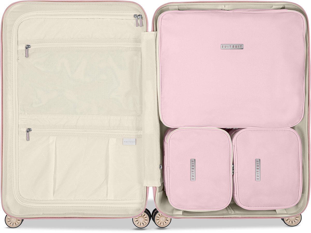 koffer, toebehoort, pink, harde koffer, moderne reiskoffer