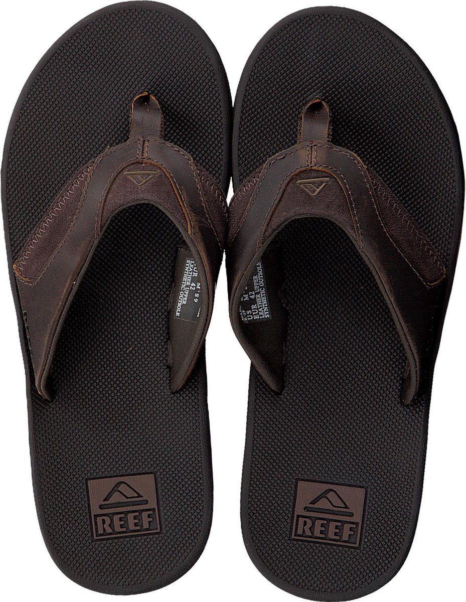 Reef Leather Fanning - Maat 37.5 - Heren Slippers - Dark Brown