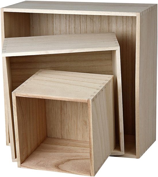 Incompleet- Houten voorraaddozen, grootste maat 28x28x12,5 cm, Keizerin boom