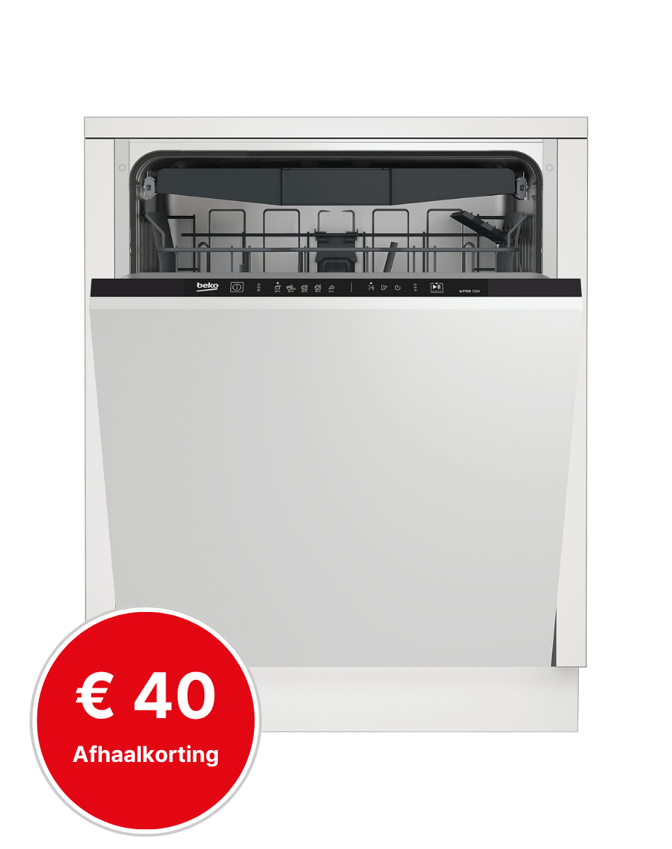 inbouwdishwasher, dubbele lade, korte programma, wit, afzettingskorting