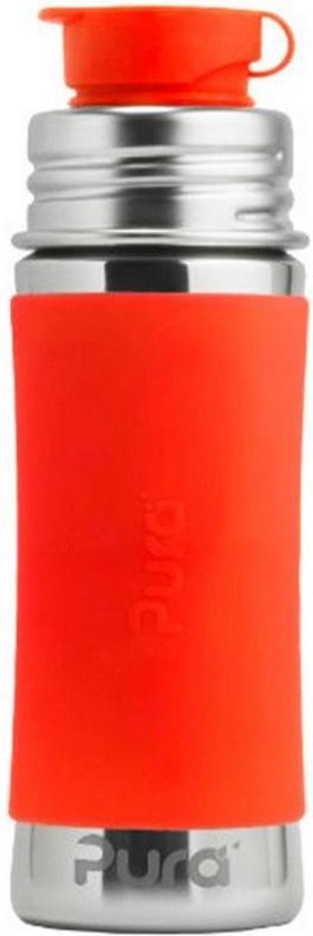 fles, waterfles, drankfles, roestvrij-staal, neon oranje, klemdop, koud-drinkfles