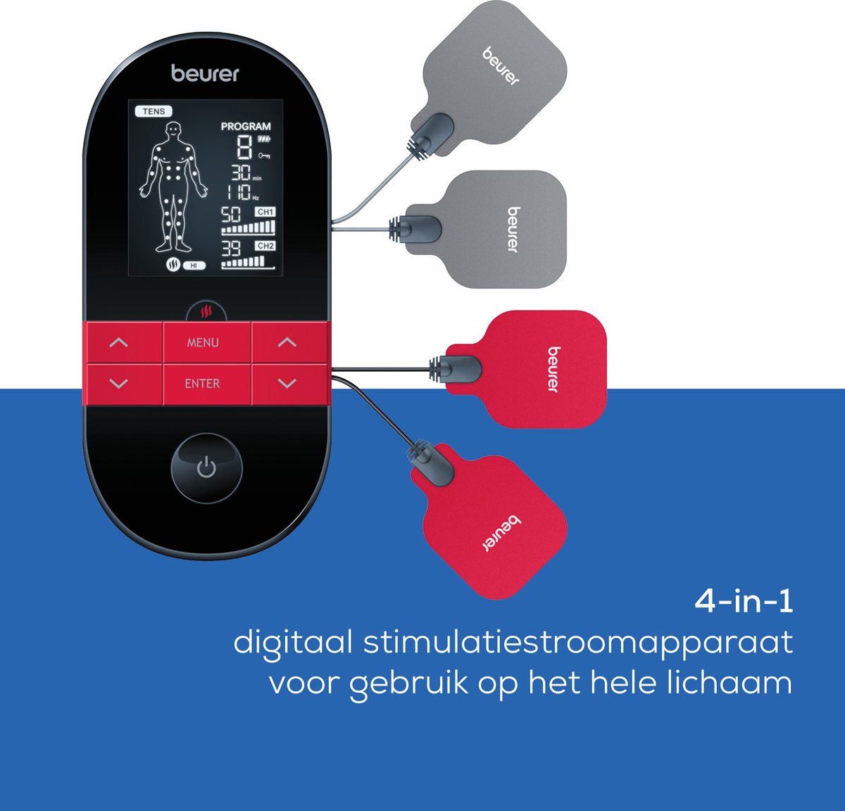 Beurer EM 59 Heat TENS/EMS/massage/verwarming apparaat - 4 in 1 - 4 Elektroden/gelpads - 2 Warmtesta