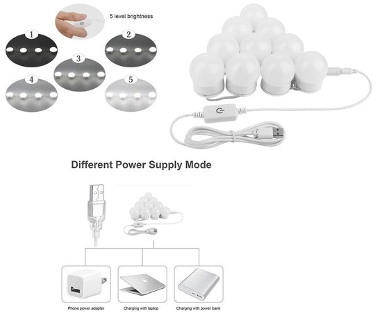 Hollywood Spiegellampen – Spiegelverlichting met 10 LED lampen – Dimbare Make Up Spiegel lamp – 4 me