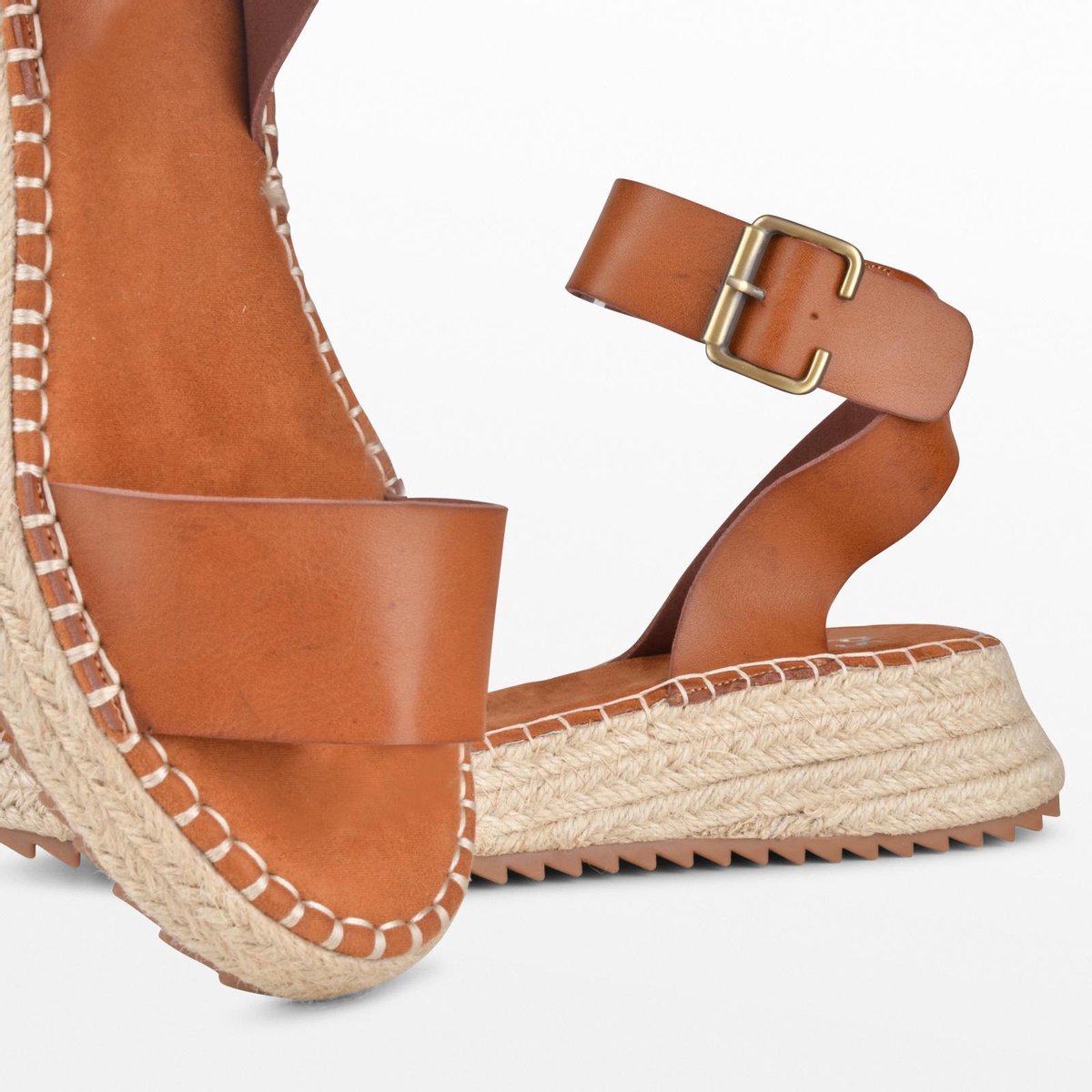 PS Poelman - Maat 37 - TARA Dames Faux PU Imitatie Leren Sandalen met Sportieve Espadrille Sleehak Z