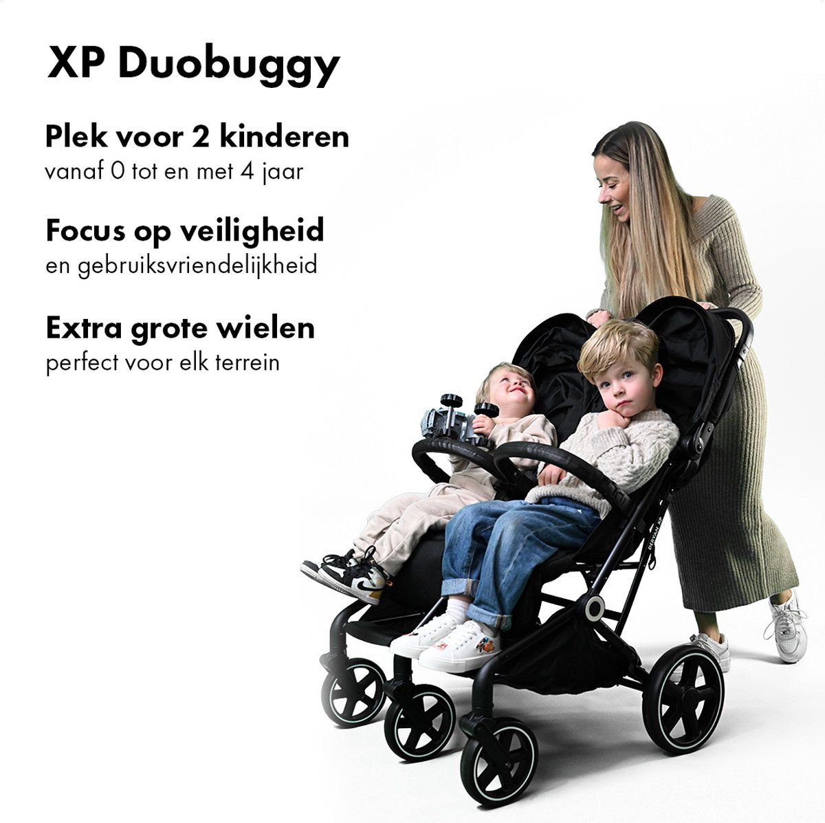 Deryan Luxe XP Twin Buggy XL - Dubbele buggy - Duobuggy - Compact lichtgewicht - Zwart